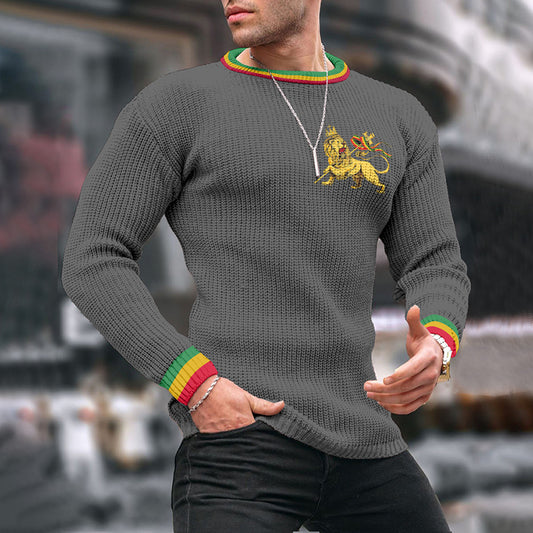 Juneteenth Lion Reggae Jacquard Iceland Crew Neck Sweater elevenforest