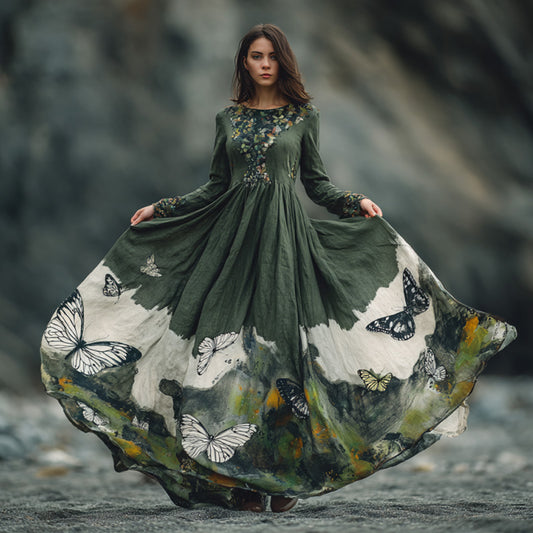 Comstylish Women's Vintage Classy Butterfly Wings Inspired Flowy Maxi Dress