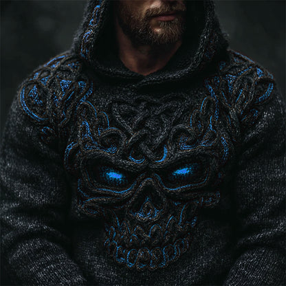 Men's Halloween Skull Celtic Knot Chunky Cozy Knit Hooded Sweater elevenforest