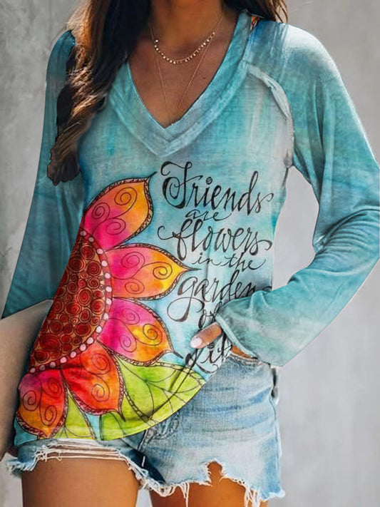 Women's Art Painting Hippie Print V-Neck Long Sleeve