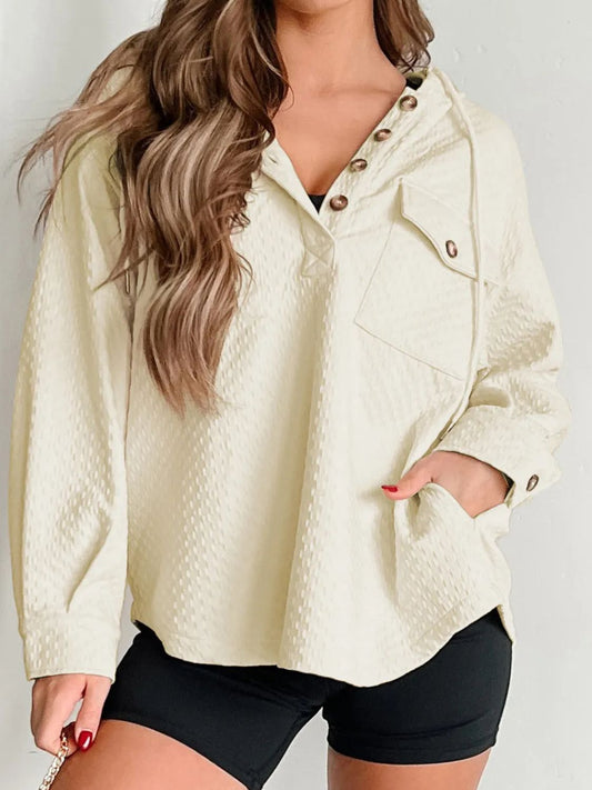 Paulina® | Hooded sweater with drawstring and half-length button