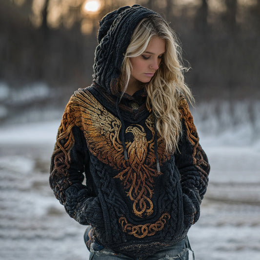 Women's Celtic Knot Myth Phoenix Embroidered Hooded Sweater artswardrobe