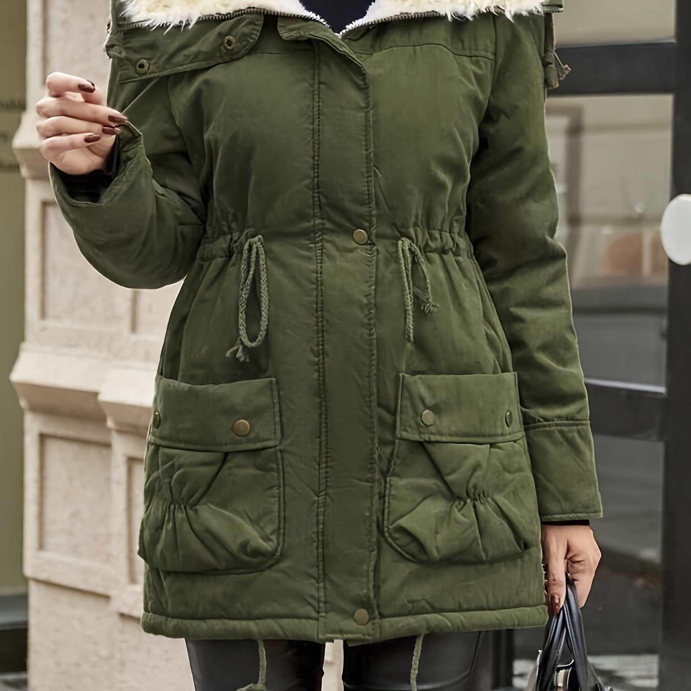 JO | Warm faux fur jacket with zipper and drawstring at the waist