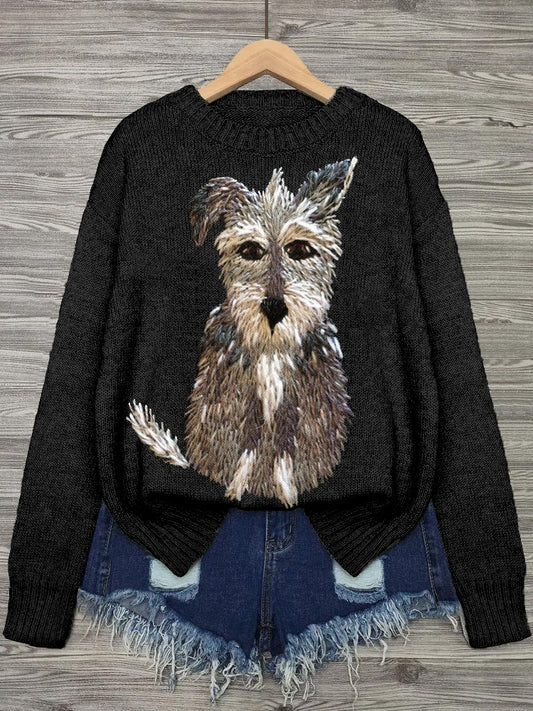 Comstylish Lovely Dog Embroidered Cozy Knit Sweater