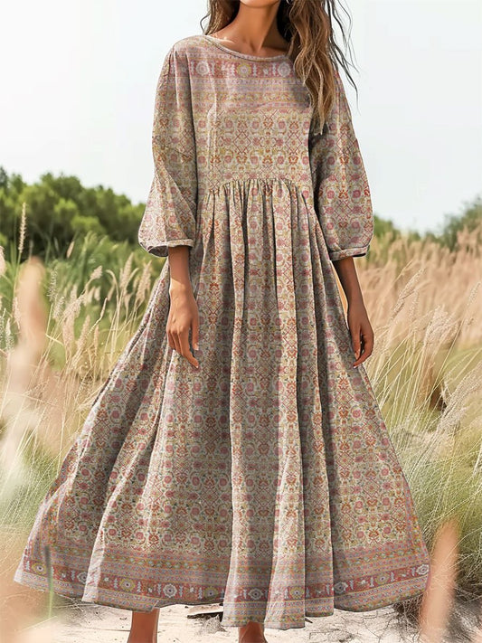 Women's Ethnic Tattoo Pattern Art Print Cotton Round Neck Dress