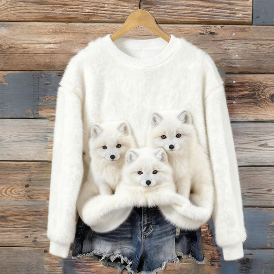 Comstylish Women's Retro Viking Wolf Pattern Flannel Pullover Sweatshirt