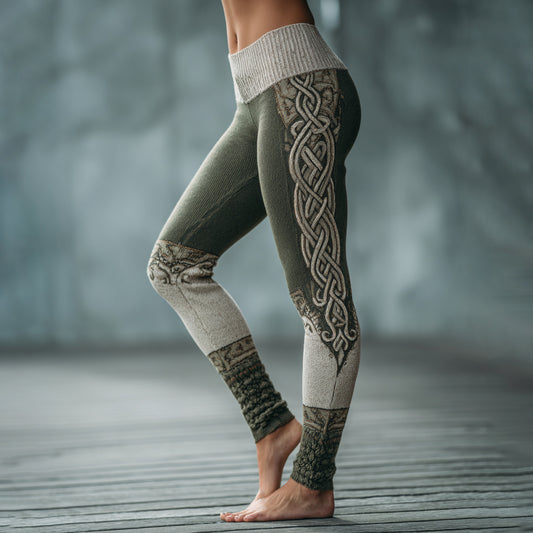 Vintage Viking Celtic  Pattern Art Knit Cozy Leggings artswardrobe