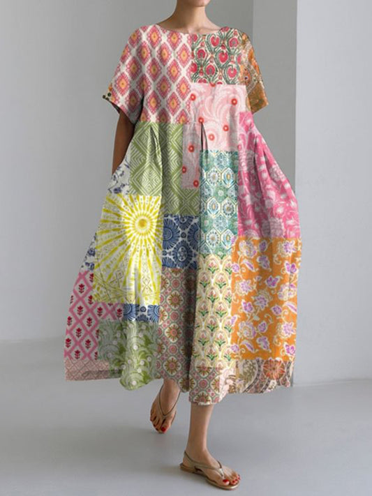Japanese Art Print Loose Midi Dress