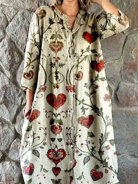 Women's Resort Art Floral Cotton Shirt Dress