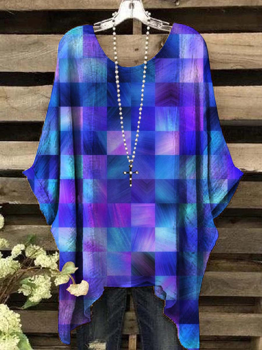 Women's Abstract Color Mosaic Print Casual Top