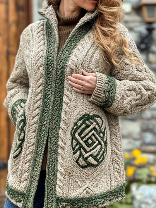 Women's Retro Irish Celtic Knot Cozy Knit Cardigan elevenforest