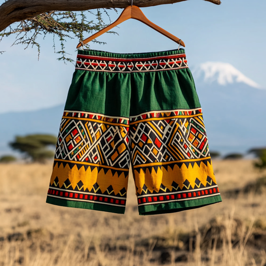 Men's Juneteenth Tribal Geometric Black Pride Art Casual Linen Shorts artswardrobe