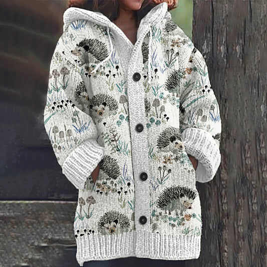 Women's Outdoor Hedgehog Print Cardigan Sweater artswardrobe