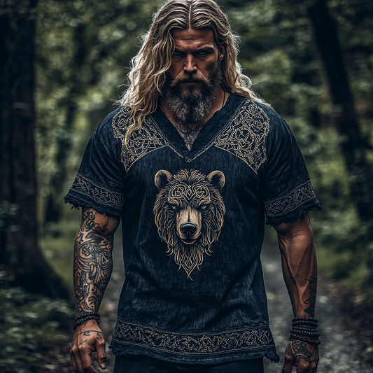 Men's Nordic Viking Mythology Bear Head Celtic Totem T-shirt artswardrobe