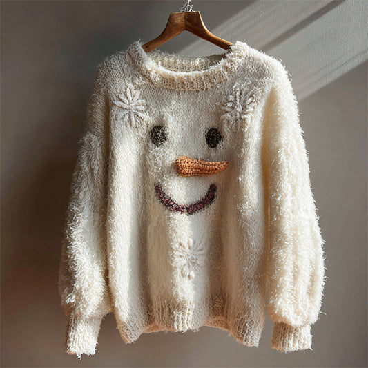 Comstylish Lovely Snowman Face & Snowflakes Cozy Knit Sweater