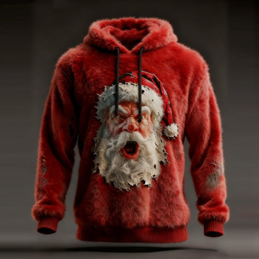 Comstylish Men's Funny Vintage Christmas Santa Claus Art Flannel Hoodie