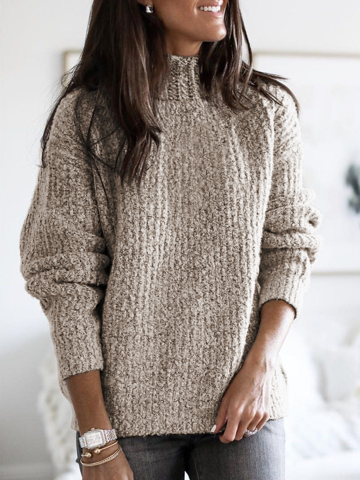 Retro Casual Solid Color Turtleneck Sweater elevenforest