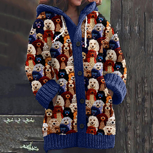 Comstylish Dog Print Knitted Hooded Cardigan