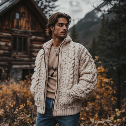 Men'S Burlap Pattern Vintage Stand Collar Zipper Sweater artswardrobe