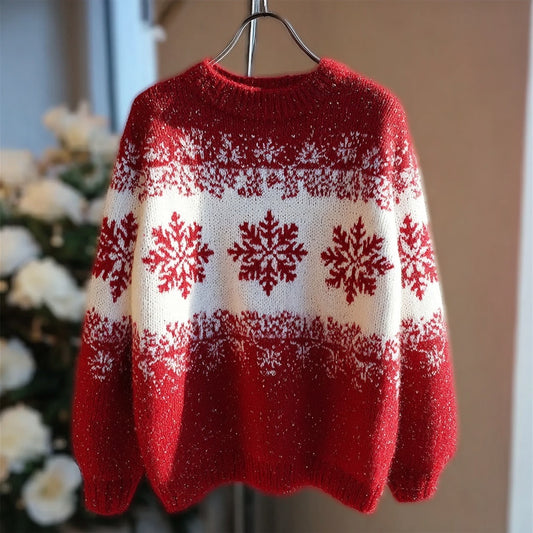 Vintage Snowflake Pattern Crew Neck Cozy Sweater artswardrobe