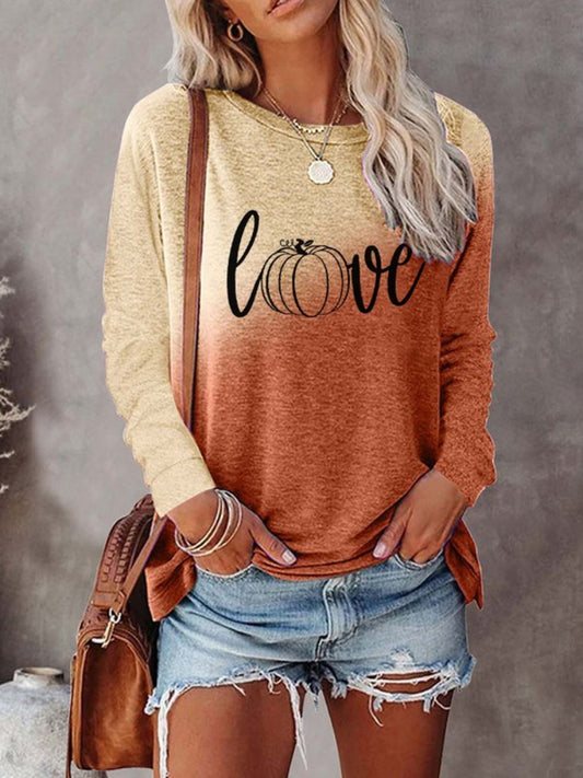 Love Pumpkin Print Gradient Casual T Shirt artswardrobe