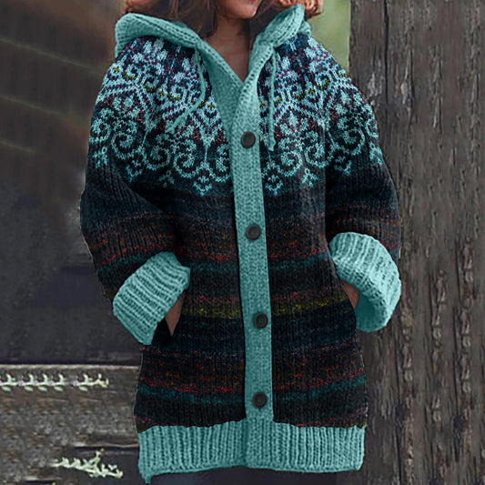 Vintage Fairman Island Knitted Jacquard Hooded Sweater Cardigan elevenforest