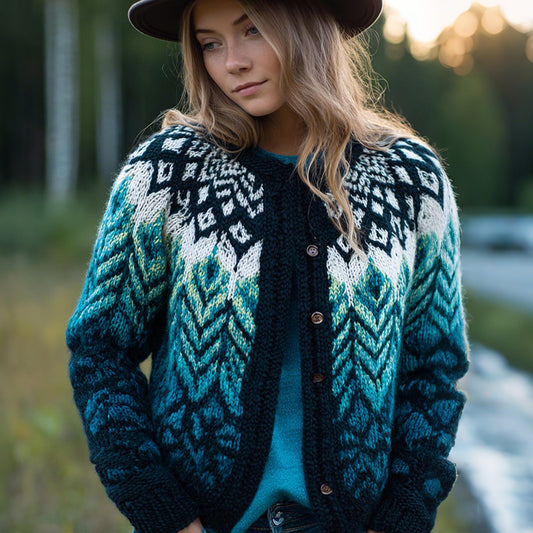 Women's Norwegian Icelandic Jacquard Cozy Knitwear elevenforest