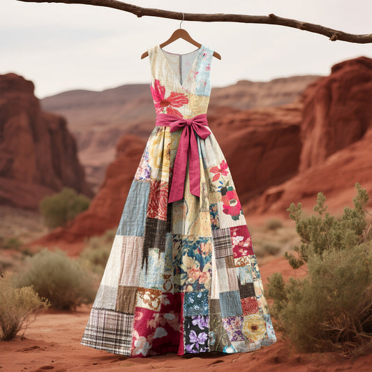 Vintage Floral Patchwork Pattern Art Tank Dress artswardrobe