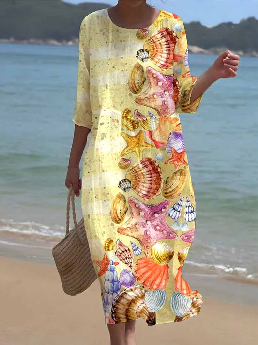 Women's Seaside Underwater World Print Resort Style Dress