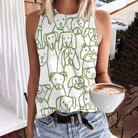 Comstylish Women's Dogs Printed Round Neck Tank Top