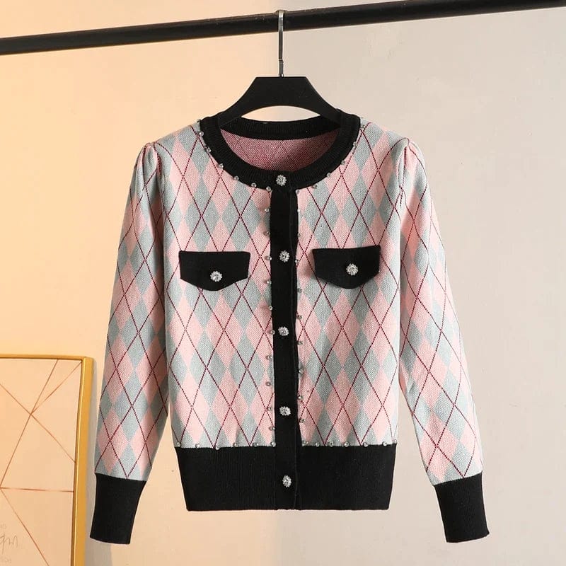 JO | MW Vintage diamond check knit sweater