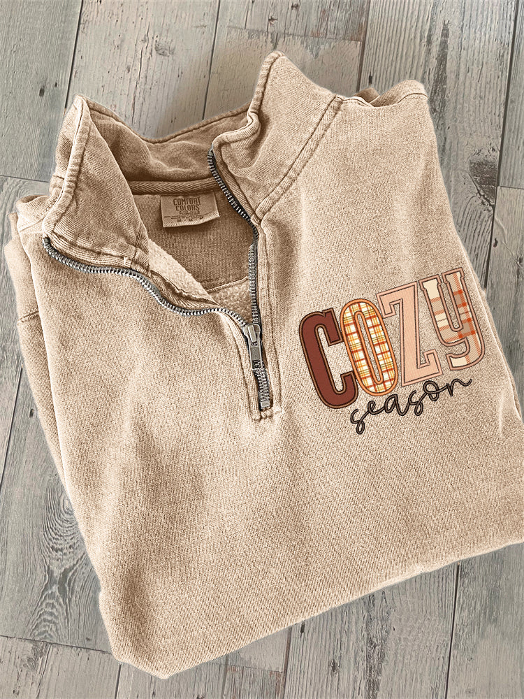 Cozy Season Fall Plaid Embroidered Zip Up Sweatshirt artswardrobe
