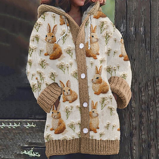 Cute Spring Easter Bunny Cozy Hooded Cardigan artswardrobe