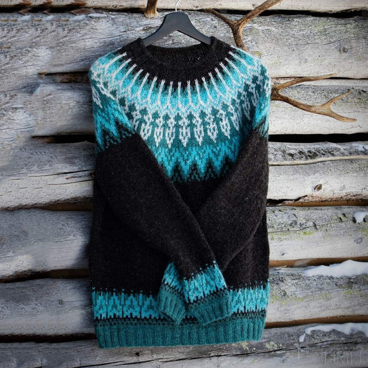 Vintage Icelandic Knit Jacquard Warmth Crew Neck Sweater（Unisex） elevenforest