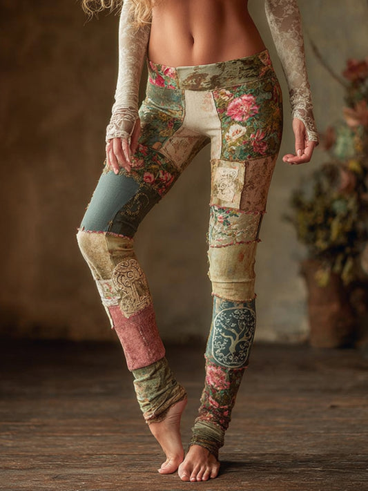 Comstylish Bohemian Style Patchwork Printed Leggings