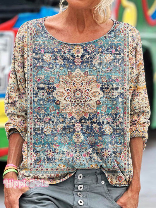 Women's Vintage Flower Pattern Art Print T-shirt