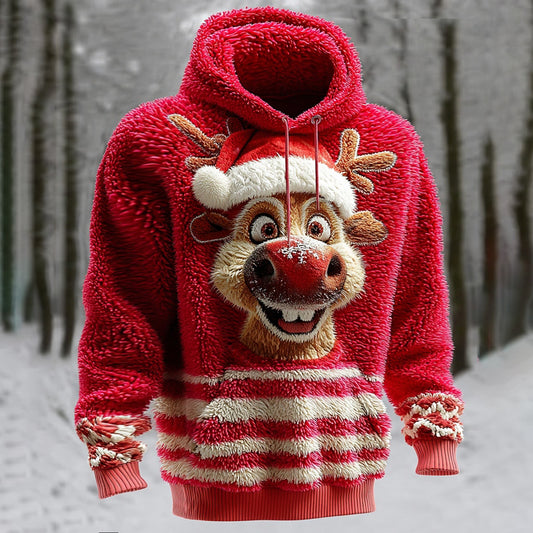 Comstylish Men's Christmas Reindeer Plush Hoodie