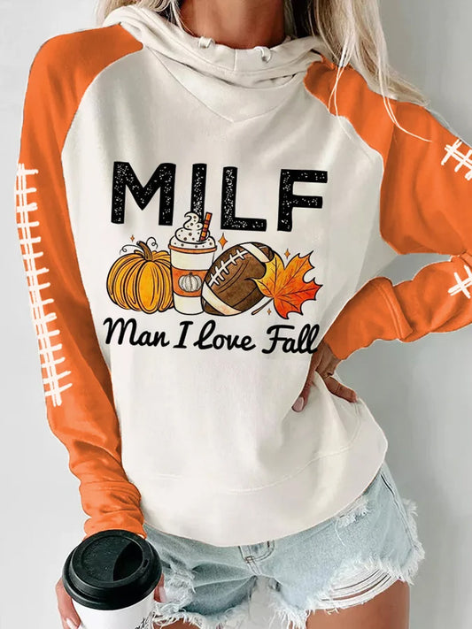 Comstylish Women's Milf - Man I Love Fall Rugby Fans Gameday Casual Hoodie