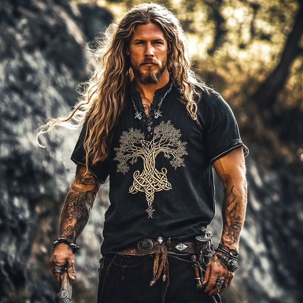 Men's Viking Life Of Tree Celtic Knot Art Linen Blend Shirt artswardrobe