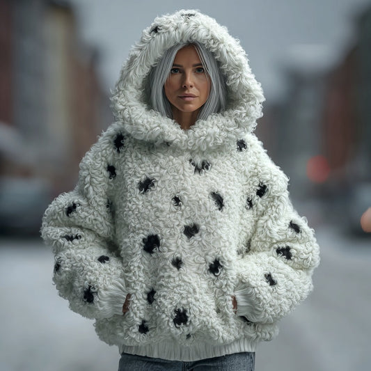 Comstylish Women's Cute Polka Dot Plush Warm Hoodie