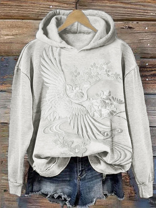 Comstylish Classy Cranes Japanese Embroidered Hoodie