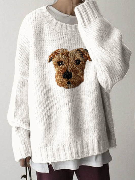 Comstylish Cute Norfolk Terrier Embroidered Cozy Knit Sweater