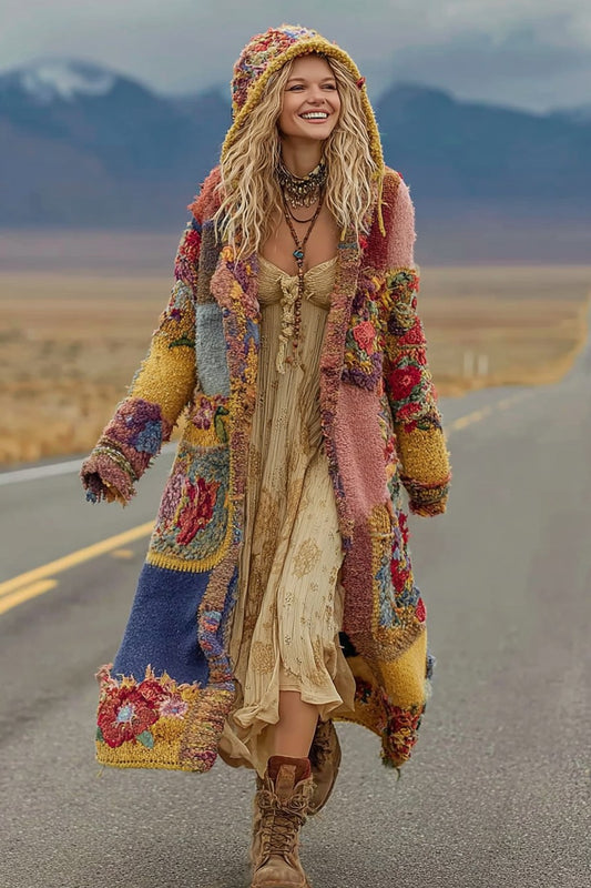 Women's Colorful Rainbow Patchwork Pattern Print Cardigan