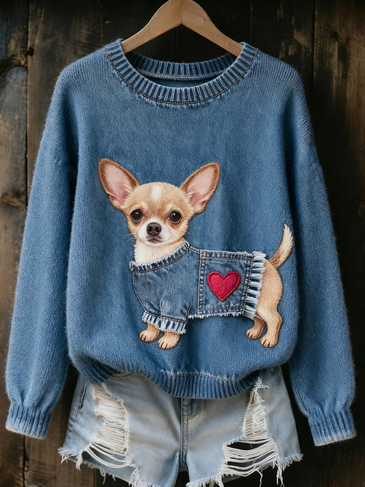 Comstylish Women's Vintage Art Animal Print Cozy Knit Sweater