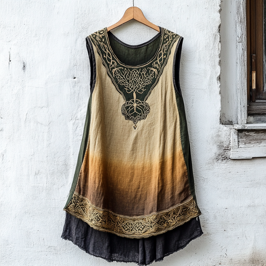 Women's Viking Tree Of Life Celtic Knot Gradient Art Linen Sleeveless Top artswardrobe