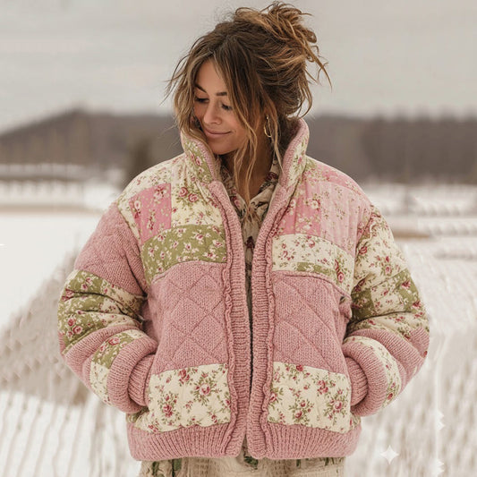 Women's Vintage Floral Patchwork Cozy Knit Sweater artswardrobe