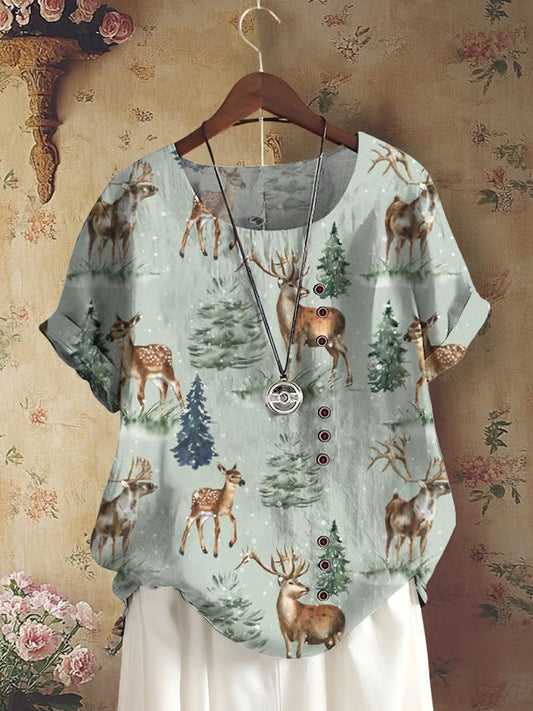 Women's Retro Forest Animal Print Shirt artswardrobe