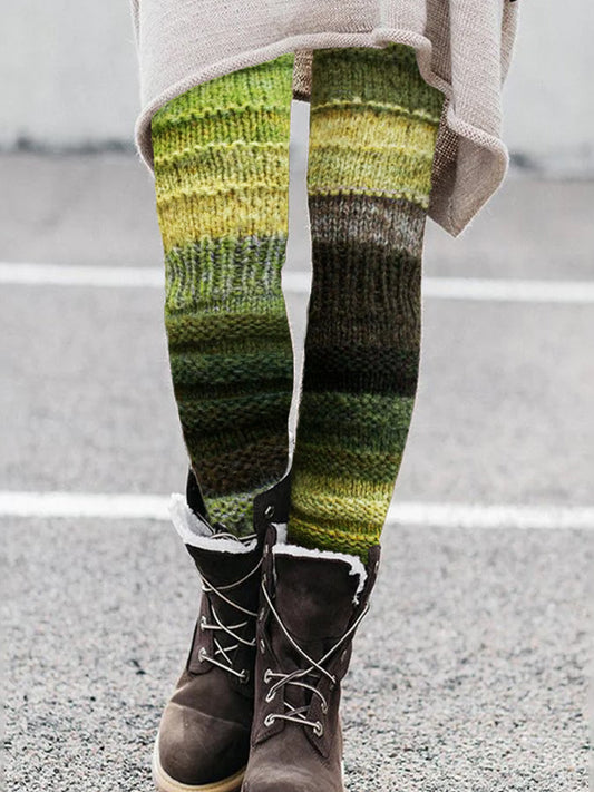 Forest Elf Inspired Gradient Patchwork Knit Cozy Leggings artswardrobe