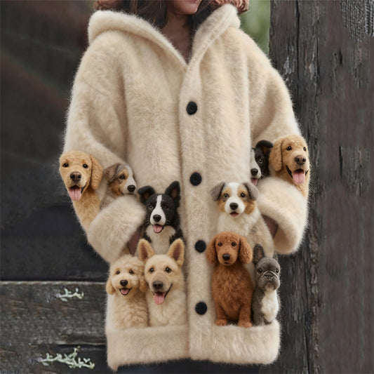 Comstylish Dog Lovers Lovely Dogs Art Cozy Knit Hooded Cardigan