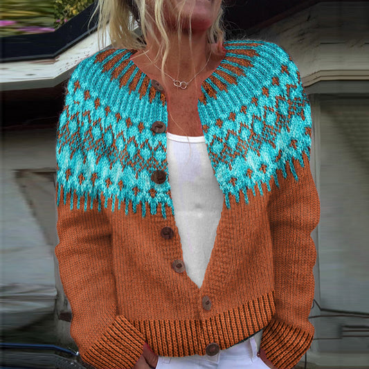 Western Iceland Pattern Print Knitted Cardigan elevenforest